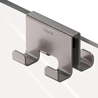 Immagine di Tiger Caddy Gancio portasciugamani per box doccia 6 8 mm doppio, 5,6 x 7 5 cm, Acciaio inox spazzolato
