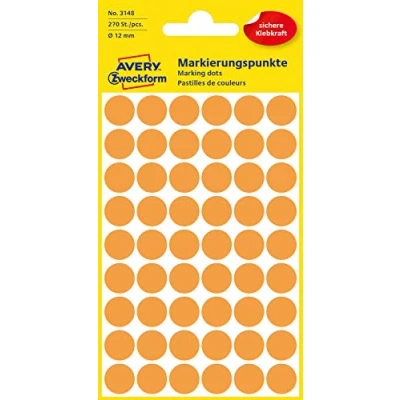 Immagine di Avery Zweckform, punti autoadesivi per marcatura, diametro 12 mm 5 Blatt, 270 Etiketten arancio chiaro