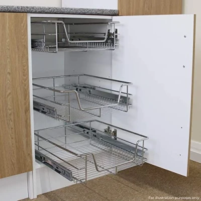 Immagine di KuKoo 4 cestini da cucina estraibili con chiusura ammortizzata, resistenti, 400 mm di larghezza, cassetti estraibili, in metallo