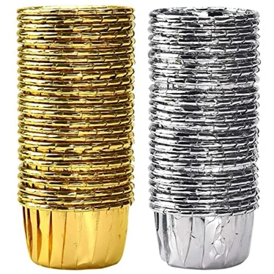 Immagine di NALCY Pirottini da Forno Alluminio, 100 Pezzi di Carta per Muffin, USA e Getta in Alluminio Muffin Cupcake, Mini Stampi (Oro Argento)