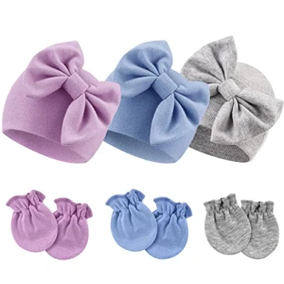 Immagine di DRESHOW Neonato Bambino Berretto e Guanti per Accessori Set Cappellino Ragazzi Ragazze Cotone 0 6 Mesi