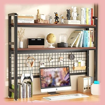 Immagine di WowZza Organizzatore da Scaffale Scrivania per Del Computer, Libreria Multiuso Appoggio in Legno, Robusto Espositore Mobili Ufficio Domestico/Nero/2 Livelli 55 cm (22&#039;&#039;)