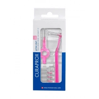 Immagine di Curaprox Interdentalbürsten Set CPS 08 prime start, Starterset mit 5 Bürsten, 2 verschiedene Halter, pink, 0.8 mm Durchmesser, 3.2 Wirksamkeit