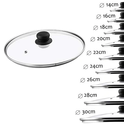 Immagine di KADAX Coperchio Transparente in Vetro Resistente al Calore con Pomello Plastica per Pentole e Padelle, Accessorio Essenziale la Cucina (28 cm)