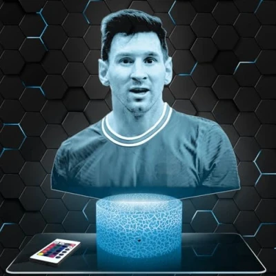 Immagine di Lampada da comodino, Luce notturna tattile L. Messi illusione 3D LED, idea regalo di Natale per ragazzi e ragazze notte bambini o adulti