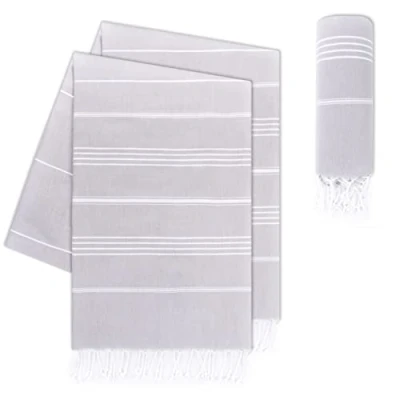 Immagine di LAYNENBURG Set di 2 telo mare premium con frange annodate a mano 100% cotone fouta hammam XXL 100x200 cm OEKO TEX 100 hamam grande asciugamano sauna e pestemal (Grigio)