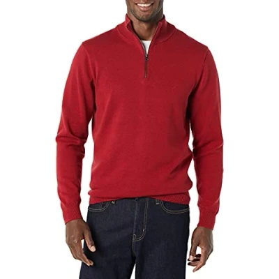 Immagine di Amazon Essentials Maglione con Cerniera sul Collo in Cotone 100% Uomo, Rosso, XXL