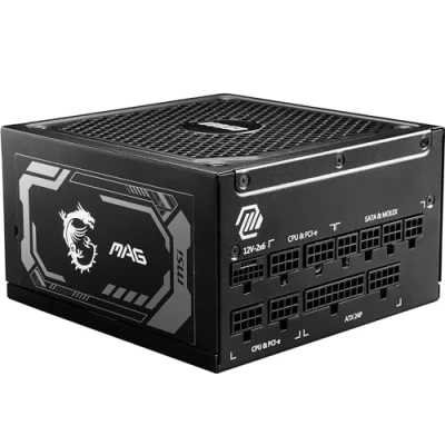 Immagine di MSI MAG A1250GL PCIE5 Power Supply Unit, 1250 W, 80 Plus Gold, ATX 3.1, supporto GPU PCIe 5.1, PSU, Black Flat Cable