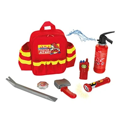 Immagine di Theo Klein 8900 Zaino dei pompieri Fire Fighter Henry, Con torcia tascabile a batterie, estintore e molto altro, Dimensioni: 28 cm x 25 8,5 cm, Giocattolo per bambini partire dai 3 anni di età
