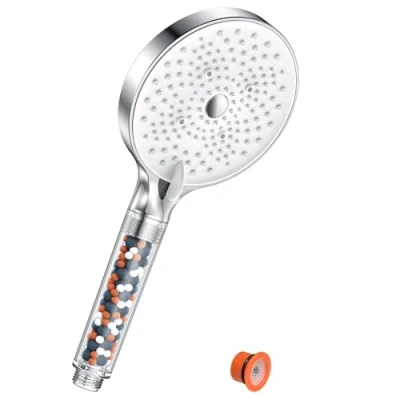 Immagine di Soffione Doccia Anticalcare, YEAUPE PRO alta pressione, Risparmio Idrico, Per Universale grande con 6 (130 mm di diametro) tipi getto, Cromato Bianco