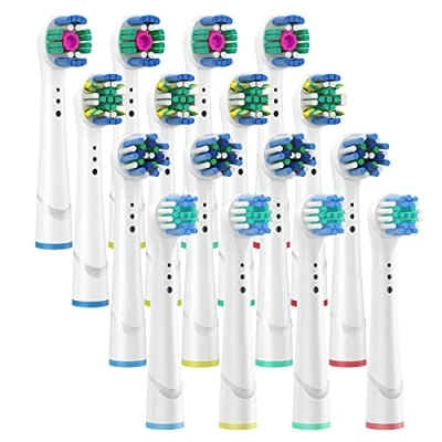 Immagine di testine di ricambio per spazzolini elettrici, compatibili con elettrici Oral B 4 Precision, Floss, Cross e sbiancanti; confezione da 16 miste