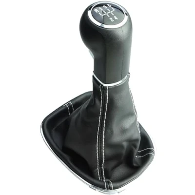 Immagine di Pomello del cambio + cuffia con cucitura bianca telaio 5 marce, ricambio compatibile per Opel Corsa D E Adam, SSR_OP383_5G_WN