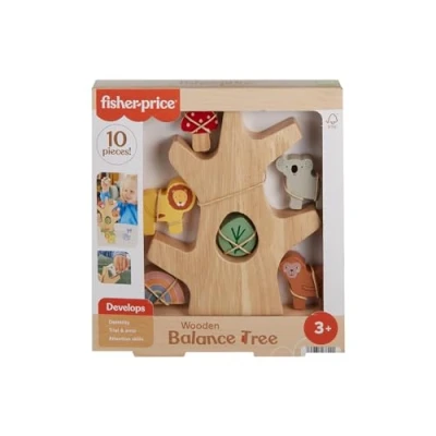 Immagine di Fisher Price Alberello Amici Animali, gioco sensoriale in legno con 9 blocchi impilabili e 1 alberello, realizzato da foreste certificate FSC, giocattolo per bambini, 3+ anni, HXT87