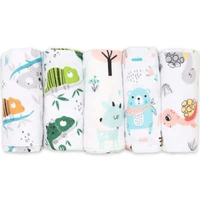 Immagine di FENSILO Panni in molton, confezione da 5 pannolini flanella 100% cotone, 80 x cm, unisex, per ragazzi o ragazze, camaleonte