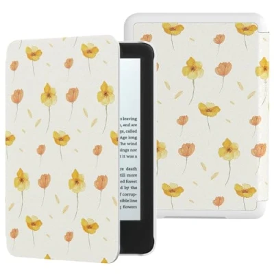Immagine di MoKo Custodia Compatibile con 6&quot; Nuovo Kindle 11a Generazione 2024/2022 &amp; Versione Internazionale, Cover Leggera Auto Sveglia/Sonno per 2024 Gen e Reader, Fiore su Bianco