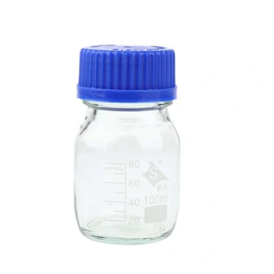 Immagine di Laboratorio Scientifico Bottiglie di vetro rotonde a bocca larga, barattolo con tappo vite (100 ml)
