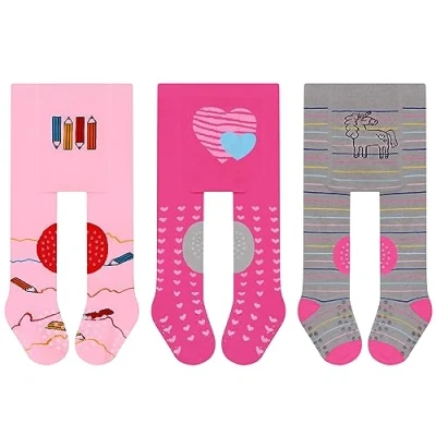 Immagine di L&amp;K II Confezione da 3 collant per gattonare bambini, con suola in ABS, antiscivolo, motivo animale, 2732, 2732B 3, 80 cm/86 cm