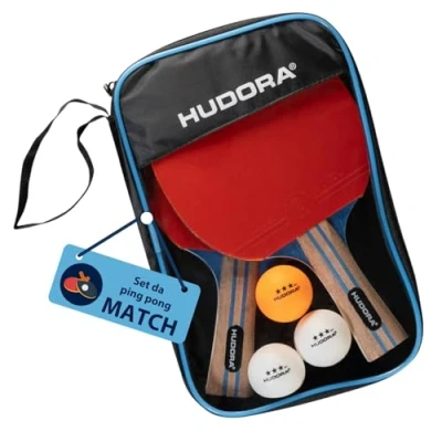 Immagine di HUDORA set Match da ping pong di pregio con 2 racchette e 3 palline borsa per custodia esperti