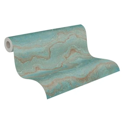 Immagine di Livingwalls Carta da parati 396591 con aspetto marmo di design alta qualità in nei colori blu, petrolio, bronzo 10,05 m x 0,53 Made Germany