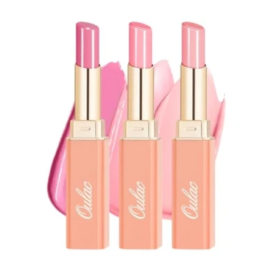 Immagine di Oulac 2 in 1 Rossetto e Balsamo Labbra Rosa Set,Labbra Succoso Lucido, Effetto Idratante Nutriente, Cura delle Labbra, Fornisce Morbidezza alle Secche Screpolate, Vegan