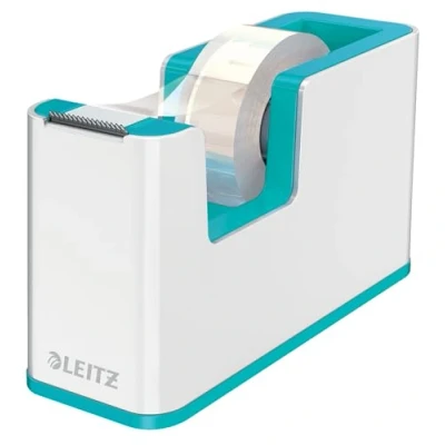 Immagine di LEITZ WOW Dispenser per Nastro adesivo Dual Color, Base Appesantita, da 10 mt incluso, Bianco/Acqua Marina, 53641051