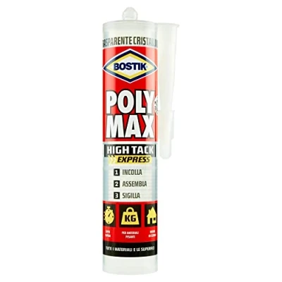 Immagine di BOSTIK Poly Max High Tack Express Cristal colla di montaggio e sigillante universale super rapido forte, 100% cristallino cartuccia 300g trasparente