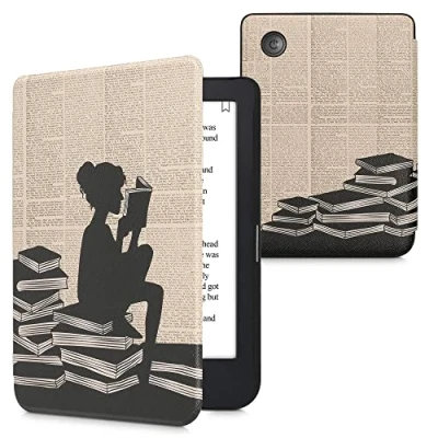 Immagine di kwmobile Custodia eReader Compatibile con Kobo Clara 2E Cover eBook Reader Flip Case nero/beige Ragazza e Libri