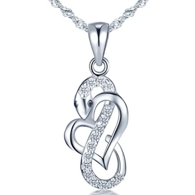 Immagine di Infinite U infinity simbolo serpente collana con ciondolo a forma di cuore in argento Sterling 925 zirconia cubica, donna