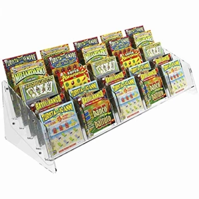 Immagine di DesignPlex Espositore gratta e Vinci da banco in plexiglass Trasparente a 25 Tasche Misure: 61 x 22 H16 cm