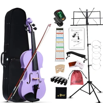 Immagine di Aileen 1/2 Violino per Bambini da 6 a 10 Anni, Kit Principianti di Mezza Misura, Set Avviamento al Viola la Scuola con 13 Accessori, incluso Esclusivo Adesivo Tastiera
