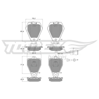 Immagine di TOMEX brakes TX 12 26 Kit pastiglie freno Assale anteriore con segnalatore usura integrato bulloni pinza contrappesi AUDI: A8 D2