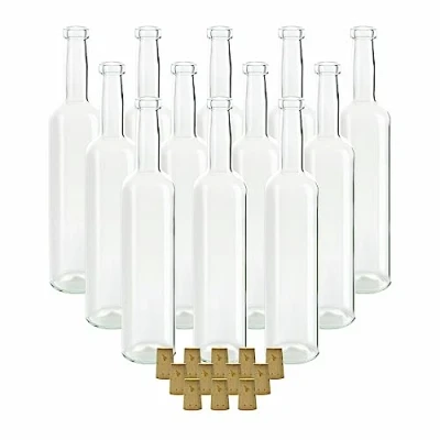 Immagine di gouveo set 12 bottiglie in vetro 500 ml bordolesi trasparenti con tappo sughero (SK) bottiglia vuota da 0,5 l riempire per liquore, grappa, olio, aceto