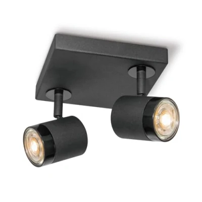 Immagine di Home Sweet Lampada da soffitto a LED, 16/16/15 cm, colore nero, 2 luci, in metallo, dimmerabile, con lampadina GU10, 5 W, 390 lm, luce bianca calda