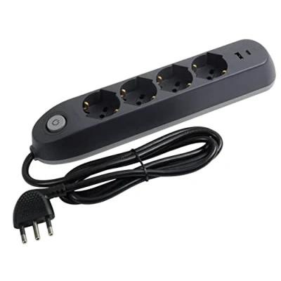 Immagine di BTICINO Ciabatta Multipresa Elettrica Poker 6 Posti, 2 Prese USB e 4 Polivalenti (Schuko 10/16A Bipasso), con Interruttore Cavo 1,5m Spina 16A, Robusta Salvaspazio, Nero