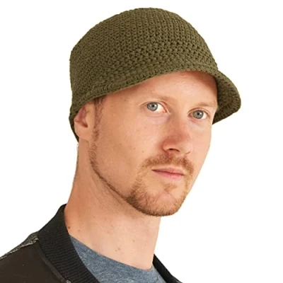 Immagine di CHARM Uomo Tappo Pescatore Kufi Beanie Berretto Cranio Cappellino 100% Cotone Uncinetto Chemio Cappello Cachi