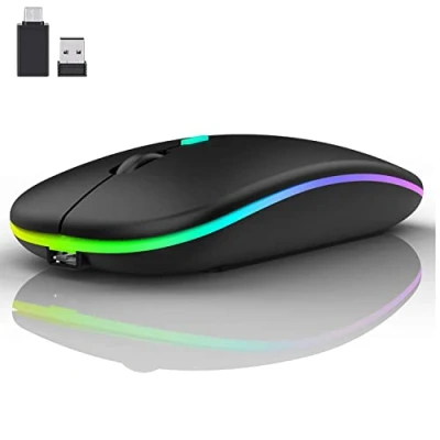 Immagine di LEAPEST mouse Bluetooth senza fili (Bluetooth 5.0 + USB 2,4 GHz), wireless da ufficio ottico ricaricabile, per MacBook Air Pro, iPad, Mac, PC, computer portatile, desktop (nero)