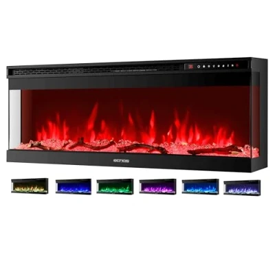 Immagine di camino elettrico con riscaldamento, termoventilatore a risparmio energetico, 1500 W, effetto fiamma, riscaldamento elettrico, telecomando