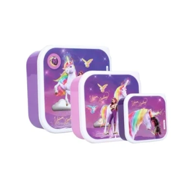 Immagine di My sweety pop Set di 3 scatole da gustare Scatola Per merenda Pranzo box bambini asilo scuola vacanze pasto 11,5 cm (Unicorn Academy Viola)