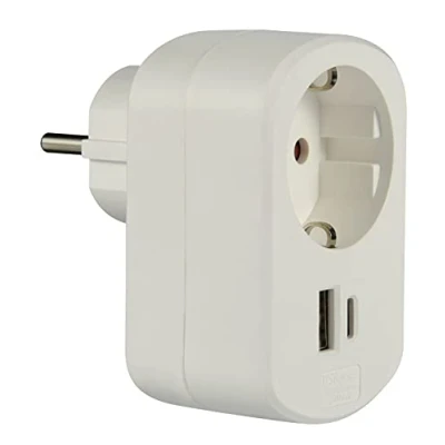 Immagine di Electraline 55079 Adattore Multiprepresa con 1 presa Schuko + 2 USB 3A QC (1 tipo A C) 18W, caricare ogni dispositivo elettronico, compatibile le ultime tecnologie, PD 2.0, Bianco