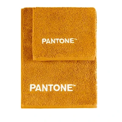 Immagine di SWEET HOME Pantone™ Set di Asciugamani 1+1 composto da Ospite 40x50cm + Viso 50x100cm Con Ricamo Pantone™, Certificato Oeko Tex, Ocra