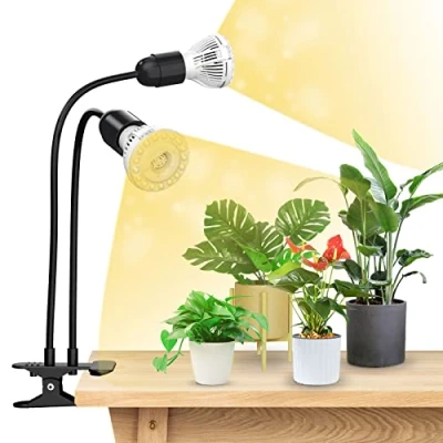 Immagine di SANSI Doppia Testa Coltiva La Luce 20W Spettro Completo Intensivo 360 Clip a Collo di Cigno Per Pianta Da Interno Serra Giardino Con 2 Lampadine E27 Crescita Delle Piante