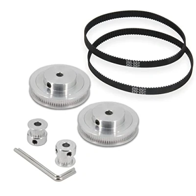 Immagine di Zeberoxyz Set di 2 pezzi GT2 ruota sincrona 20 e 80 denti 6,35 mm foro puleggia dentata in alluminio con lunghezza 250 larghezza 6 cinghia (20 80T 6.35B 6)