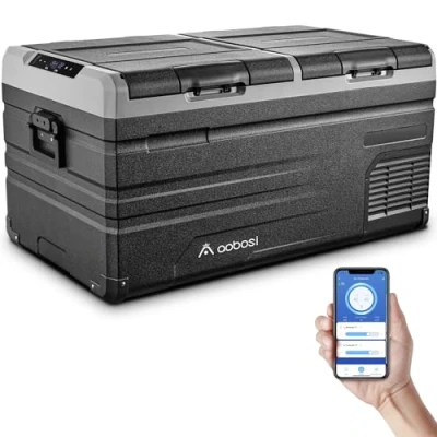 Immagine di AAOBOSI Contenitore Frigo Portatile 90 L, Per Auto Doppia Zona, Frigorifero da Viaggio con WiFi, 20 ℃ a ℃, 12/24 V DC e 100/240 AC,Per Auto, Camion, Camper, Barca Presa Di Corrente