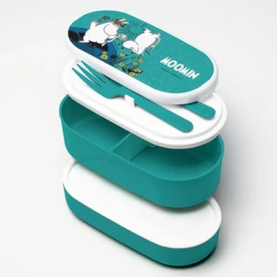 Immagine di Puckator Porta Pranzo Bento Box impilabile per adulti e bambini, con scomparti, forchetta cucchiaio Moomin