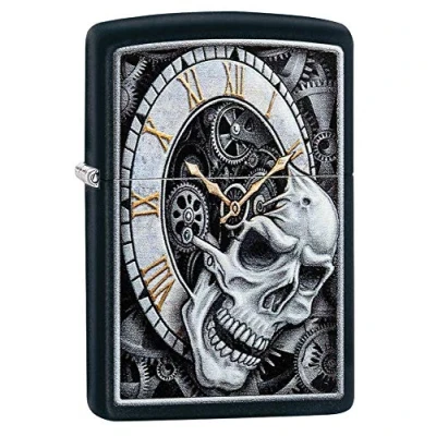 Immagine di Accendino Zippo® Skull Clock Design 29854, Antivento Ricaricabile Zippo, Realizzato in Metallo con Caratteristico &quot;click&quot; Color Nero Opaco, Made USA, Ottima Idea Regalo
