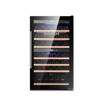 Immagine di BODEGA43 64F Cantinetta vino doppia temperatura, 5 20 ºC, 64 bottiglie, 7 bottiglie a ripiano, sportello interamente in vetro con filtro anti UV