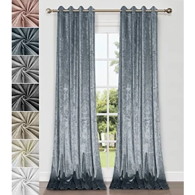 Immagine di Coppia di tende in velluto riccio, con occhielli, tenda, non foderate, 2 pannelli, 140 x 175cm Blu grigio