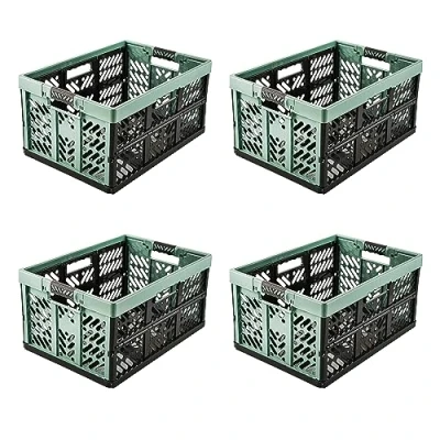 Immagine di keeeper Set di Cassette Pieghevoli Robuste, Con Morbidi Manici Laterali Soft Touch, 4 x 45 L, Ben, Nordic Green (Verde)