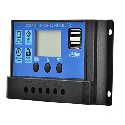 Immagine di Lelukee 10A PWM Regolatore Di Carica Solare Con Doppia Usb 12V / 24V, Display Lcd Intelligente Pannello Automatico Per Batterie Al Piombo/Pannello Solare/Carichi
