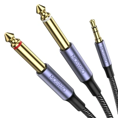 Immagine di MOSWAG 6FT 3.5mm 1/8&quot; TRS a 2 x 6.35mm 1/4&quot; TS Mono Y Cavo splitter 5M compatibile con iPhone, iPod, laptop, lettori CD, amplificatore di potenza, mixer, sistemi home stereo